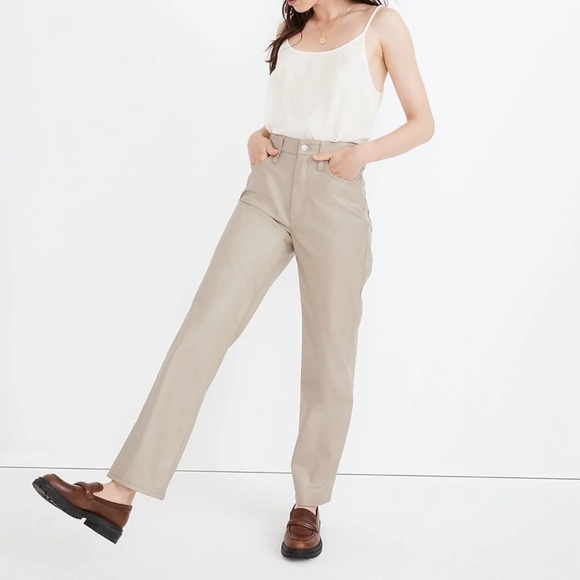 Madewell The Perfect  Vintage Straight Jean in Faux Leather Neutral Tan 0P NWT - Picture 1 of 9